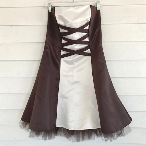 Jessica McClintock for Gunne Sax Brown & White Satin & Tulle Formal Dress 9/10 - Picture 1 of 6